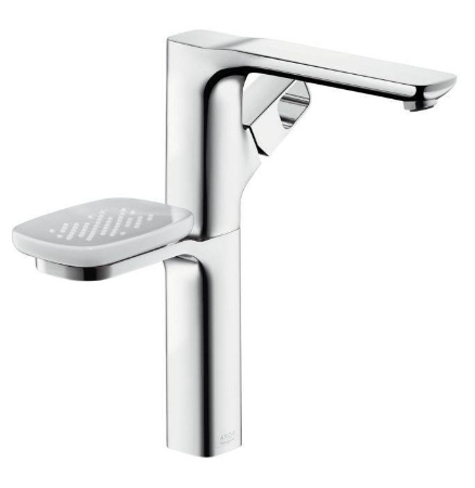 Hansgrohe Urquiola Miscelatore alto lavabo monocomando con ambientato su piano bagno con accessori