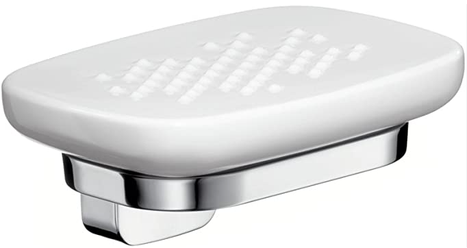 Porta Sapone a Parete bianco Cromo Urquiola Hansgrohe montato a parete, vista del design e della finitura