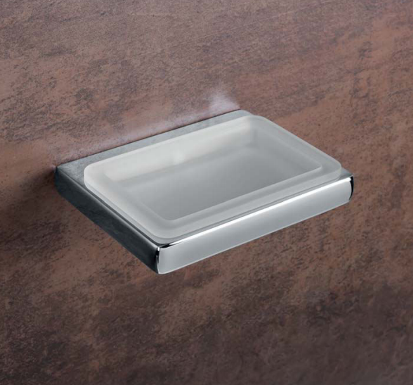 Colombo Lulu Porta Sapone a muro in Vetro Acidato Naturale, dettaglio ravvicinato del materiale e dell'aggancio - Colombo...