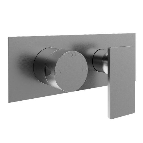 Treemme 5mm miscelatore doccia monocomando con deviatore 2 Acciaio in satinato, vista frontale della maniglia e della...