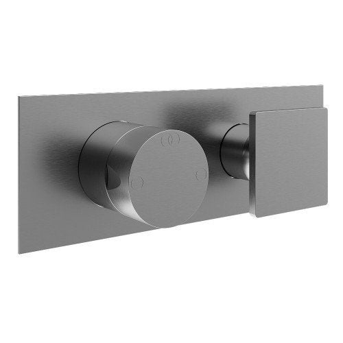 Treemme 5mm miscelatore doccia monocomando con maniglia Acciaio in satinato, vista frontale della maniglia e della bocca...