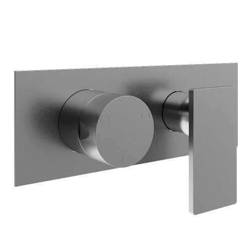 Treemme 5mm miscelatore doccia monocomando con deviatore 3 Acciaio in satinato, vista frontale della maniglia e della...