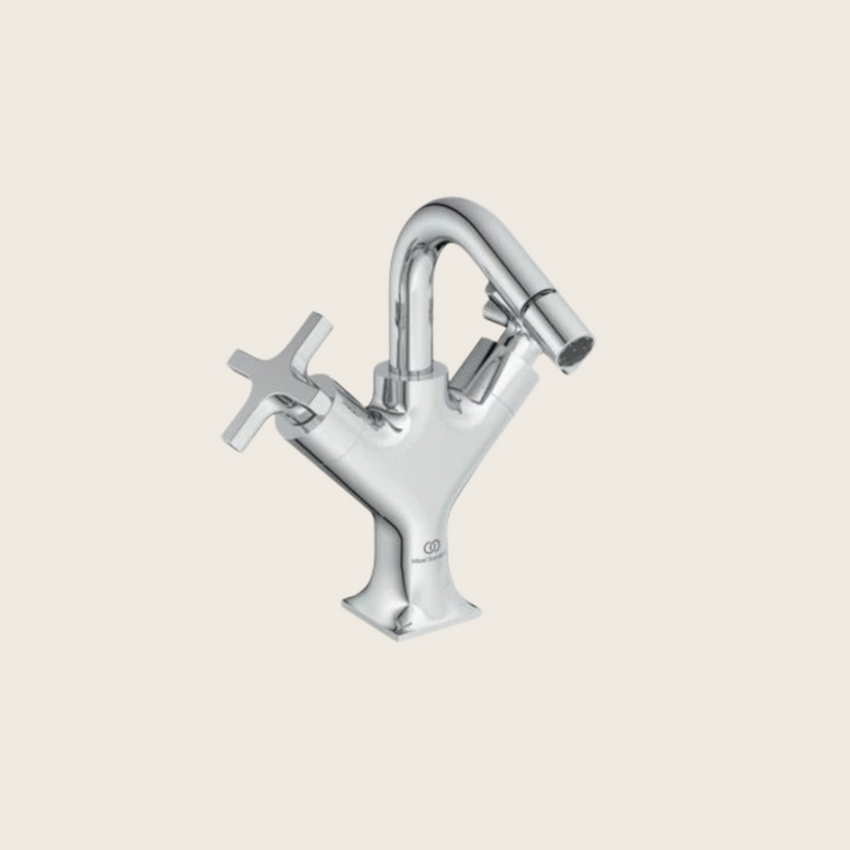 Ideal Standard Joy Neo Miscelatore bidet due leve con Cromo Lucido, vista frontale della maniglia e della bocca di erogazione