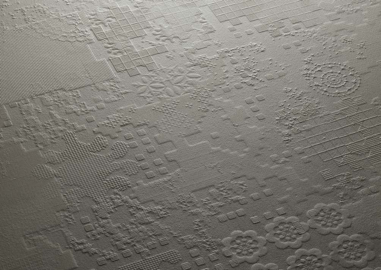 Mutina Dechiner Decor Piastrella Rettificato Relief in gres porcellanato e spazzolato, superficie e texture ravvicinata...