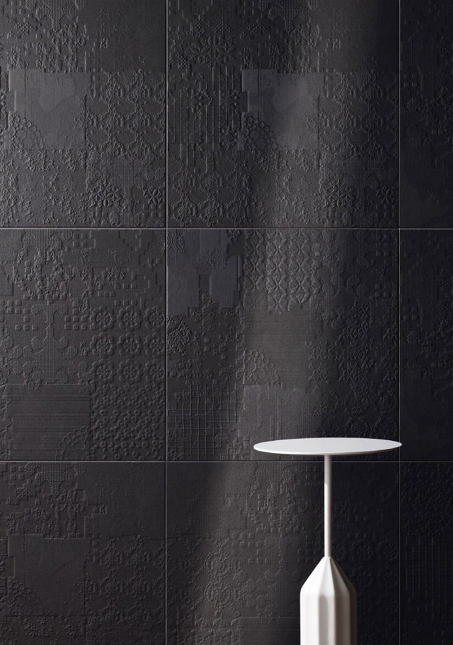 Mutina Dechiner Decor Piastrella Rettificato Relief in gres porcellanato e spazzolato, superficie e texture ravvicinata...