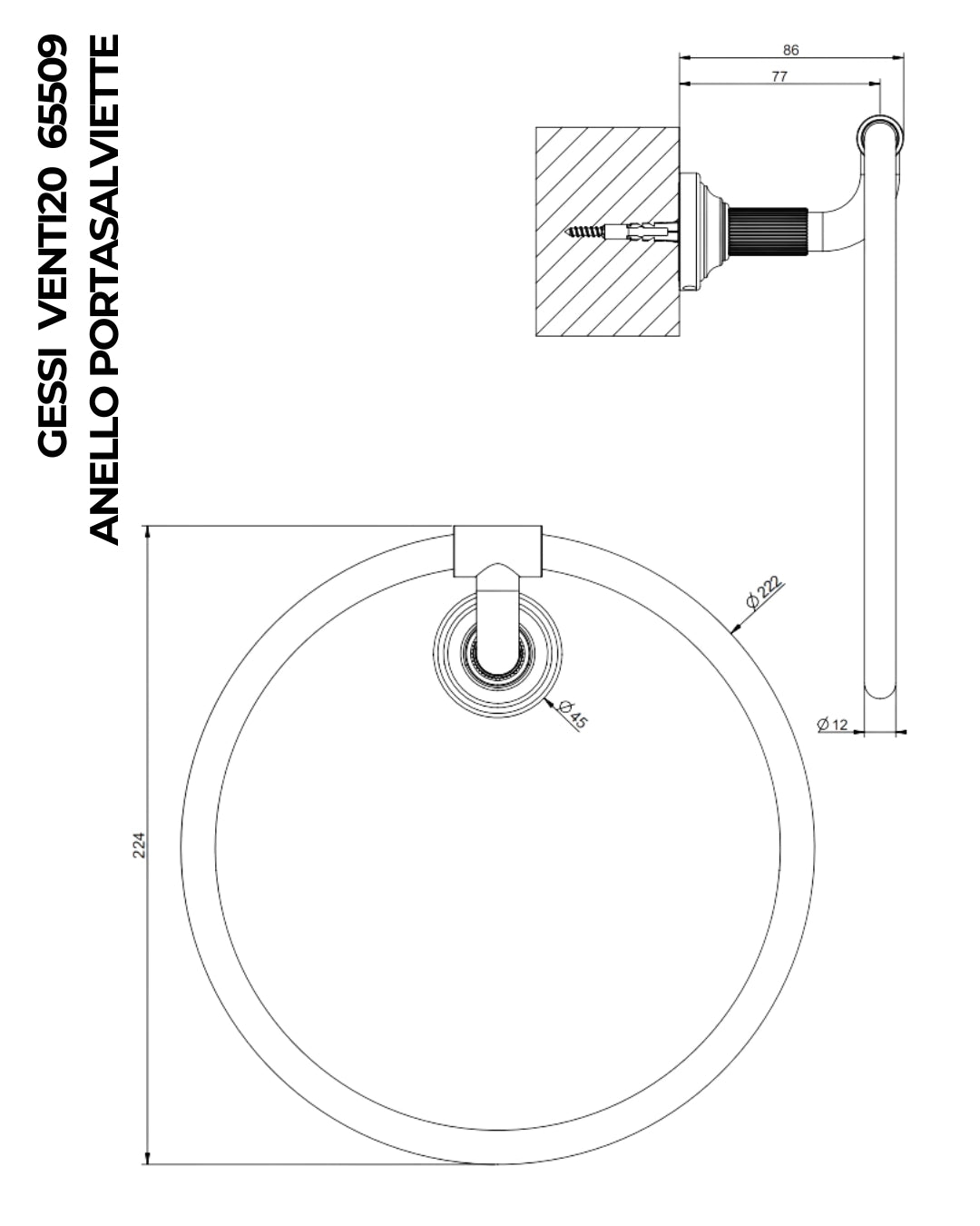 Porta salvietta a parete ad anello cromo venti20 65509 gessi