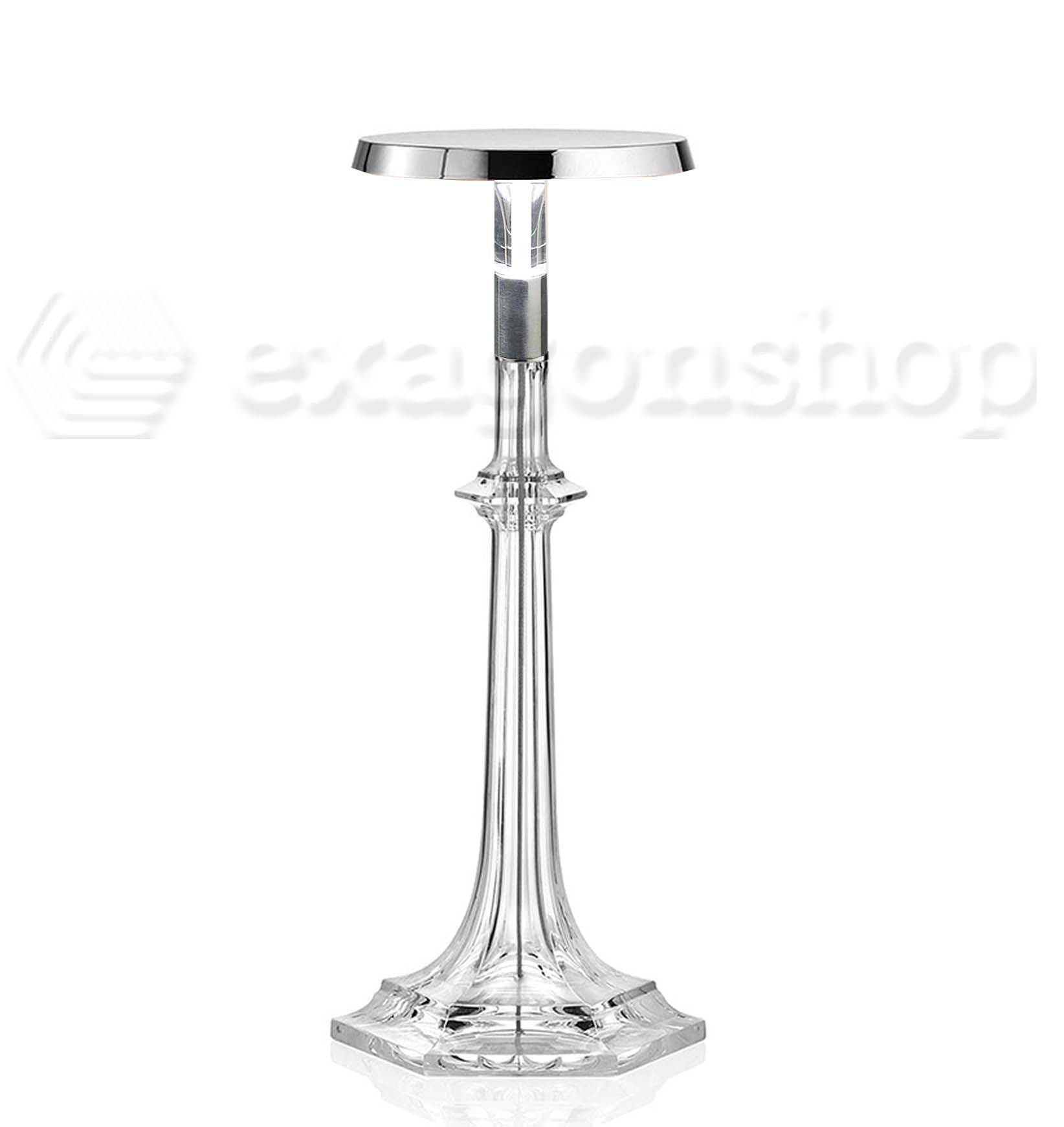 Flos Bon jour Versailles Small Lampada Da Tavolo Cromo spenta, dettaglio del corpo lampada e dei materiali