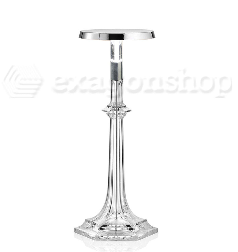 Flos Bon jour Versailles Small Lampada Da Tavolo Cromo spenta, dettaglio del corpo lampada e dei materiali