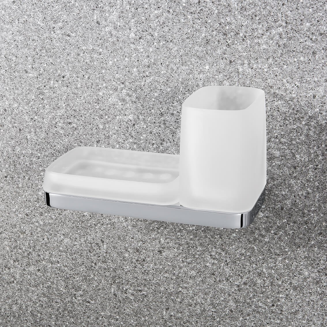 Colombo Time w4272 bicchiere portaspazzolini con porta in vetro acidato e naturale montato a parete, vista del design e...