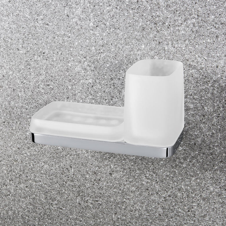 Colombo Time w4272 bicchiere portaspazzolini con porta in vetro acidato e naturale montato a parete, vista del design e...