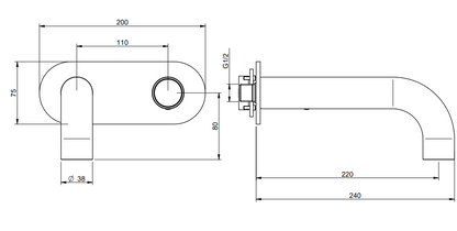 Treemme Watertube miscelatore lavabo incasso 220mm senza parte incasso inox satinato