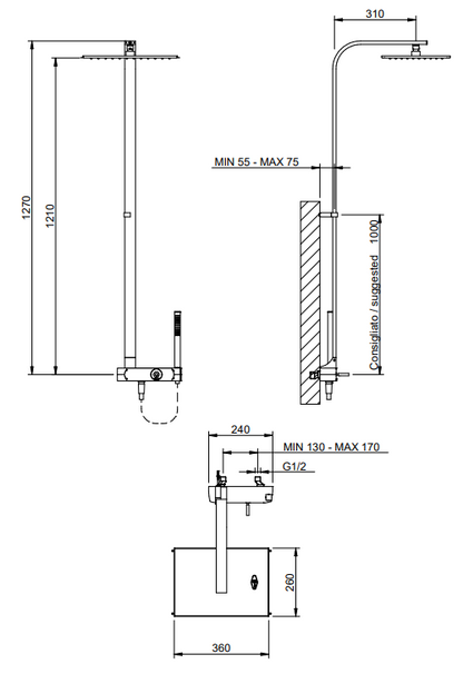 Treemme Arche colonna doccia con gruppo con doccetta e soffione anticalcare cromo