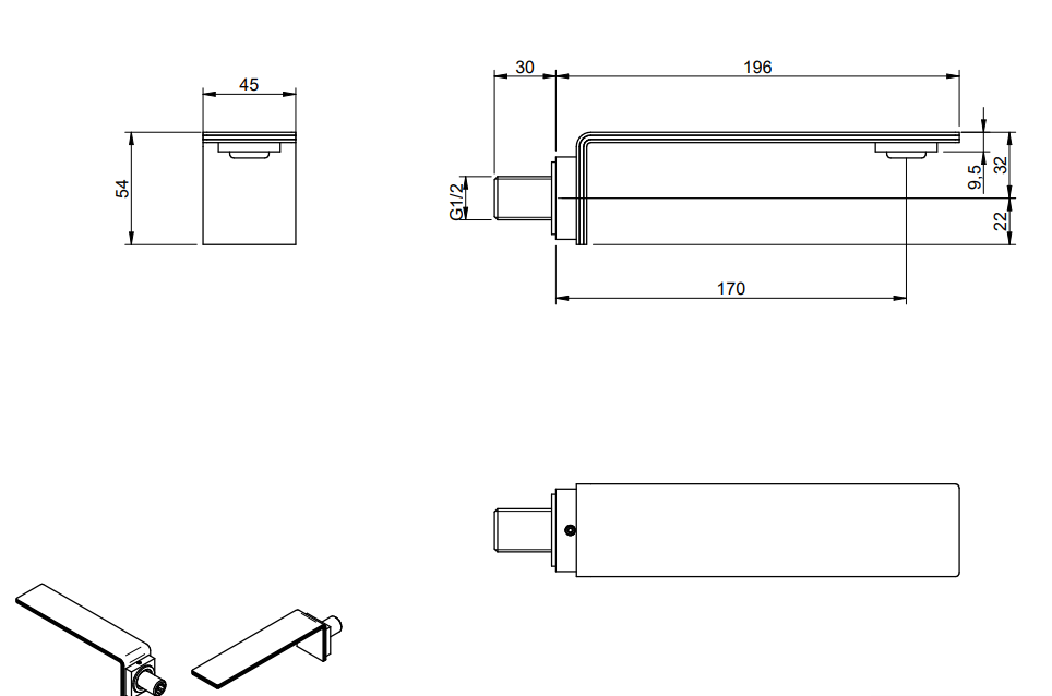 Treemme 5mm bocca lavabo 17 cm a muro in acciaio inox visto dall'alto con scarico e interno visibili - Rubinetterie Treemme