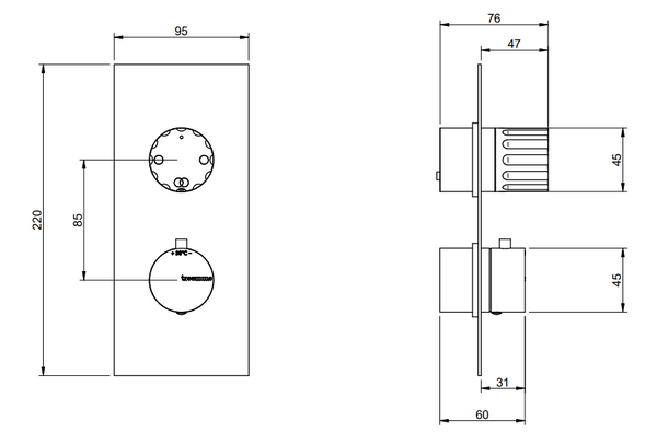 Treemme Los RWIT8A46CC60 termostatico incasso con deviatore 2 uscite senza parte incasso cromo