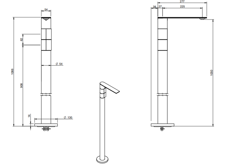 Treemme 5mm miscelatore lavabo a pavimento in acciaio inox ambientato su piano bagno con accessori - Rubinetterie Treemme
