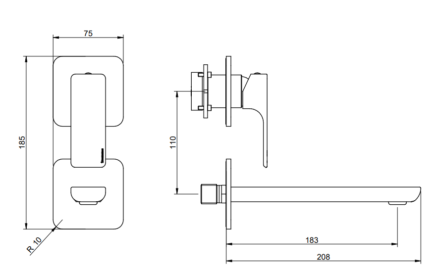 Treemme Hask RWIT6AD2CC01 miscelatore monocomando lavabo Cromo Lucido, vista laterale del profilo e della forma...