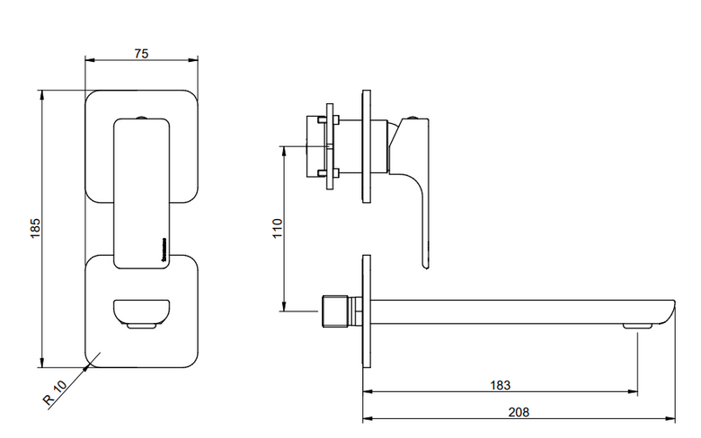 Treemme Hask RWIT6AD2CC01 miscelatore monocomando lavabo Cromo Lucido, vista laterale del profilo e della forma...