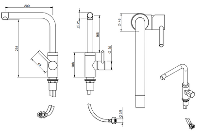 Treemme 40mm IT1334IS40ZZ miscelatore lavello cucina dritto in inox satinato