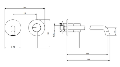 Treemme Up+ miscelatore lavabo 226mm senza parte incasso cromo