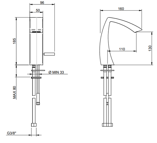 Treemme Arche IT0211CCAHZZ miscelatore lavabo 130 mm con leva stick cromo