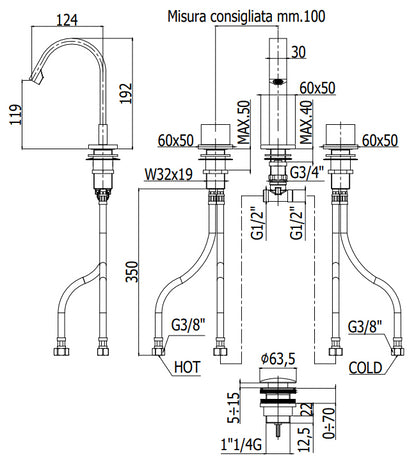 Paffoni Level Lep052 Gruppo Lavabo 3 Fori Senza Scarico Cromo