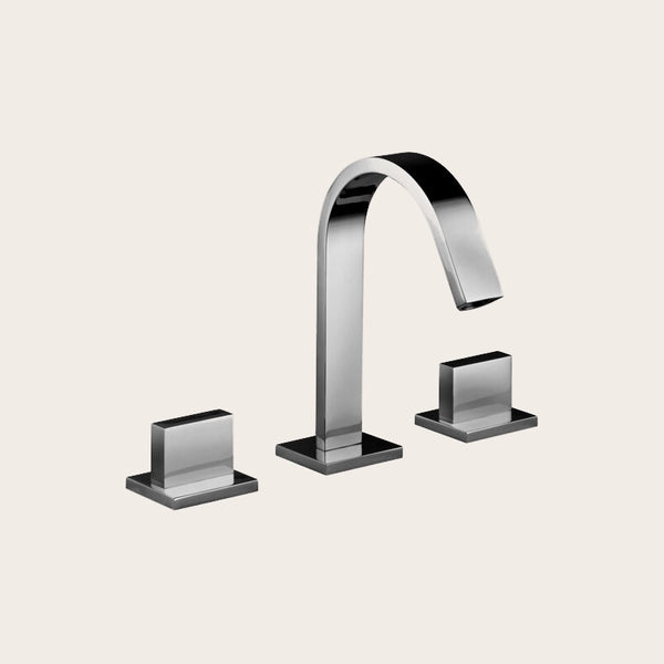Paffoni Level Lep052 Gruppo Lavabo 3 Fori Senza Scarico in lucido ambientato su piano bagno con accessori