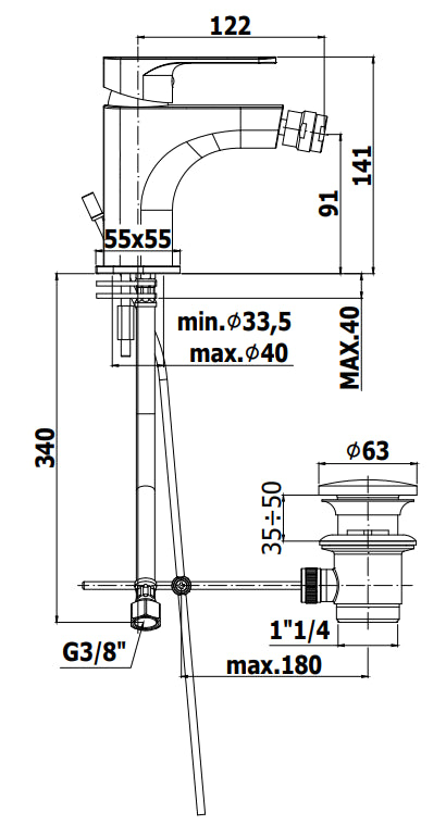 Paffoni Sly Sy135 Miscelatore bidet Energy Saving Funzione Ecologica Con Sistema Di Scarico Cromo