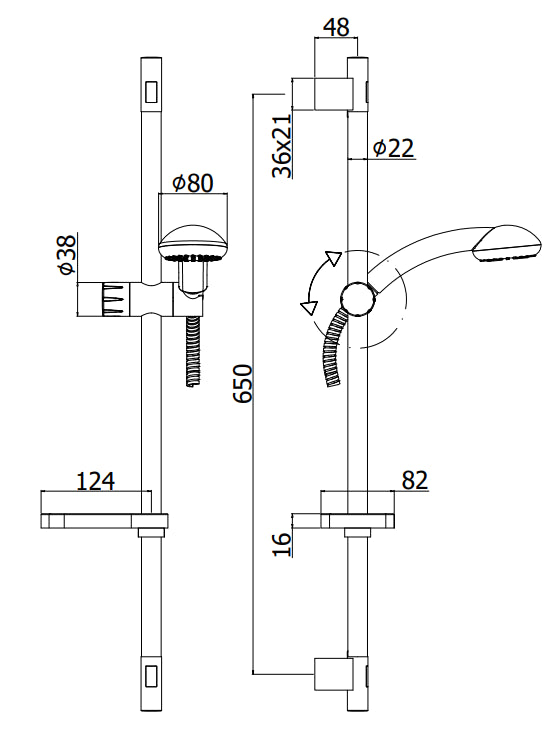 Paffoni Trieste Zsal112 asta doccia 73 cm interasse max 692 mm con saliscendi doccetta e flessibile cromo