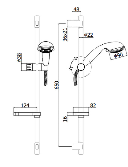 Paffoni Queen Zsal121 asta doccia 73 cm iInterasse 650 mm con doccetta saliscendi e flessibile Cromo