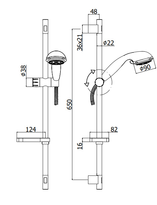 Paffoni Queen Zsal121 asta doccia 73 cm iInterasse 650 mm con doccetta saliscendi e flessibile Cromo