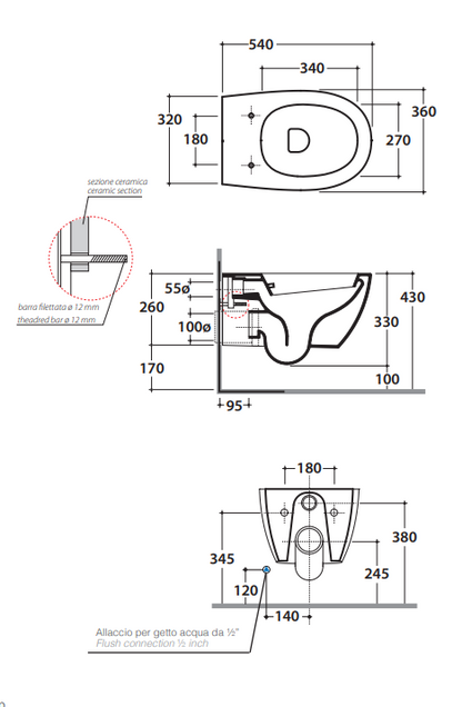 Vaso sospeso con erogatore bidet incluso in ceramica Bianco Lucido 4all MDB02 Globo
