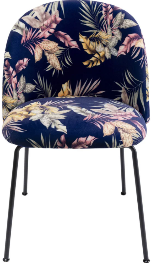 Cecil Flower sedia da arredo con gambe in acciaio nero e tessuto motivo floreale blu notte