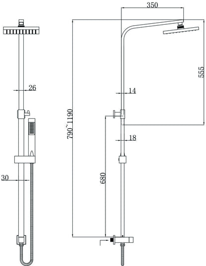 New Line Colonna Doccia Telescopica Con Soffione 20x20 Cromo