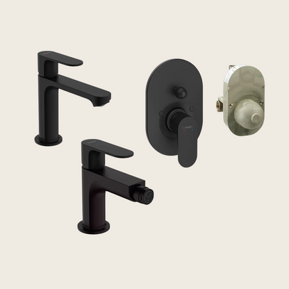Hansgrohe Rebris S Set Miscelatori Lavabo Coolstart Bidet con scarico e Doccia 2 Vie e Parte Incasso Nero Opaco
