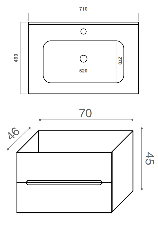 Mobile bagno noce chiaro 70x46 cannettato Urbino due cassetti con lavabo in ceramica
