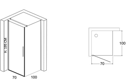 Box doccia 100x70 a battente vetro temperato 6 mm 195 H cromo Linje