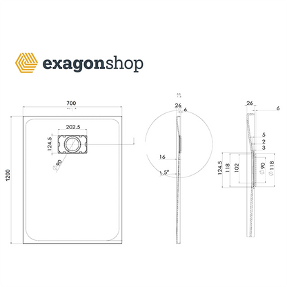 Quarzo piatto doccia 120X70 in smc effetto pietra ardesia grigio
