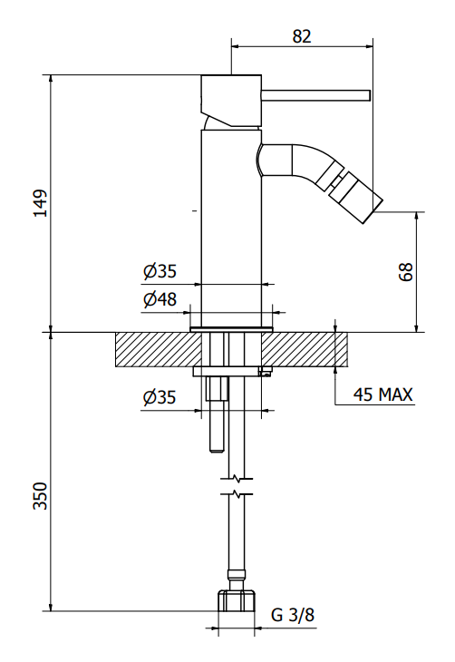 Teorema Jabil 25 Set Miscelatori Lavabo Bidet E Vasca Nero, vista laterale dello spessore e del bordo