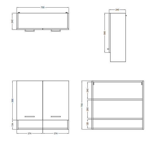 Colavene 27750LB pensile bagno 75x24 H.70 a doppia anta con ripiani bianco lucido