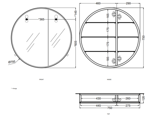 Cielo I Catini Round Box specchio contenitore 75 cm tondo Con Scocca Laccata nero matt