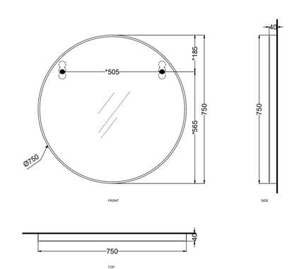 Cielo I Catini Round Specchio 75 cm tondo Con Scocca Laccata In Legno nero matt