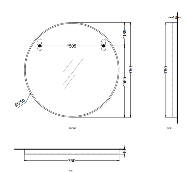 Cielo I Catini Round Specchio 75 cm tondo Con Scocca Laccata In Legno nero matt