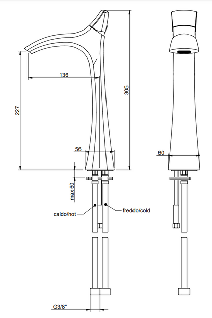 Treemme Hedo IT0918CCHEZZ miscelatore lavabo alto 222mm in ottone cromo