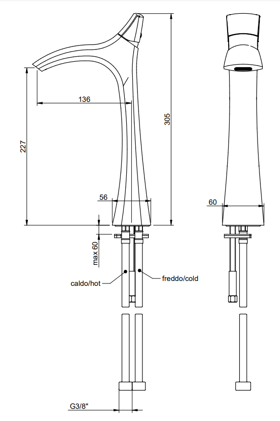 Treemme Hedo IT0918CCHEZZ miscelatore lavabo alto 222mm in ottone cromo