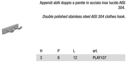 Antonio Lupi Play107 Appendiabiti Doppio A Parete in acciaio Inox Lucido