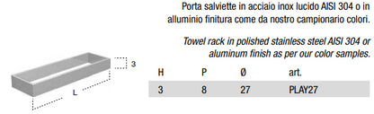 Porta Salviette 27x8x3 a muro in acciaio Inox Lucido Play27 IAAPLA27 Antonio Lupi