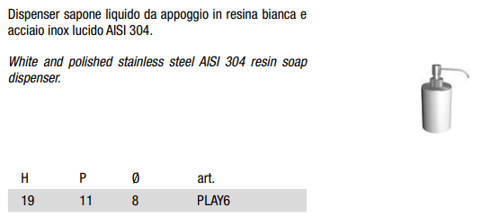 Antonio Lupi Play6 Dispenser in resina bianca e acciaio Bianco, dettaglio ravvicinato del materiale e dell'aggancio...