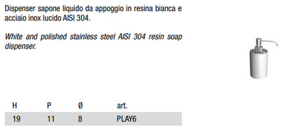 Dispenser sapone liquido da appoggio in resina bianca e acciaio inox lucido AISI 304 Antonio Lupi Play6