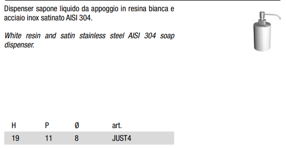 Antonio Lupi Just4 Dispenser sapone Resina Bianca Bianco, dettaglio ravvicinato del materiale e dell'aggancio - Antonio...