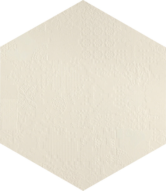 Mutina Dechiner Decor Piastrella Esagonale Rettificato Relief Spazzolato Cm 60x60 In Gres Porcellanato Bianco